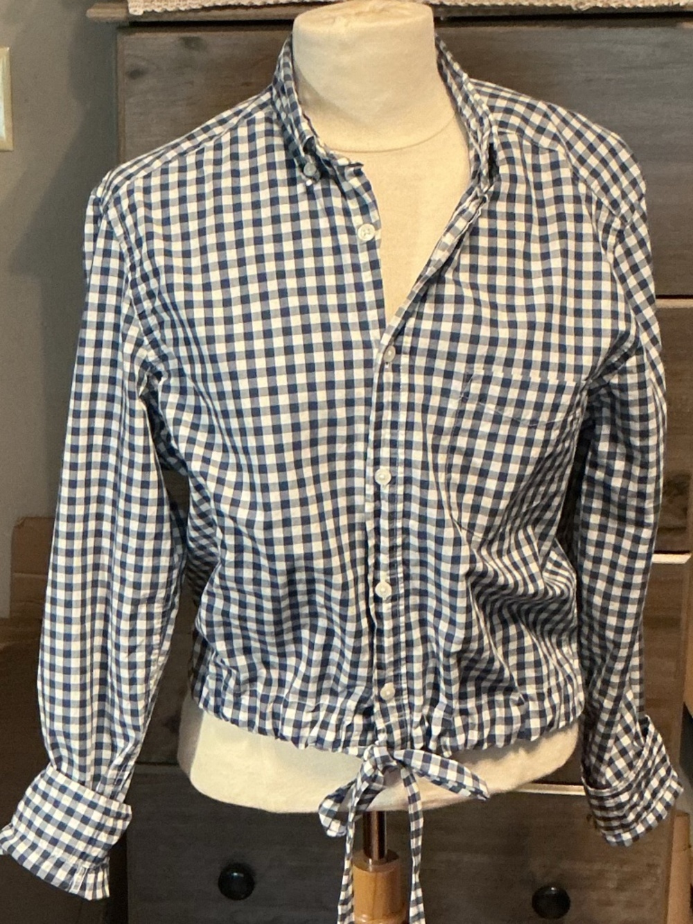 Upcycled Medium H & M shirt cropped with elastic bottom and tie